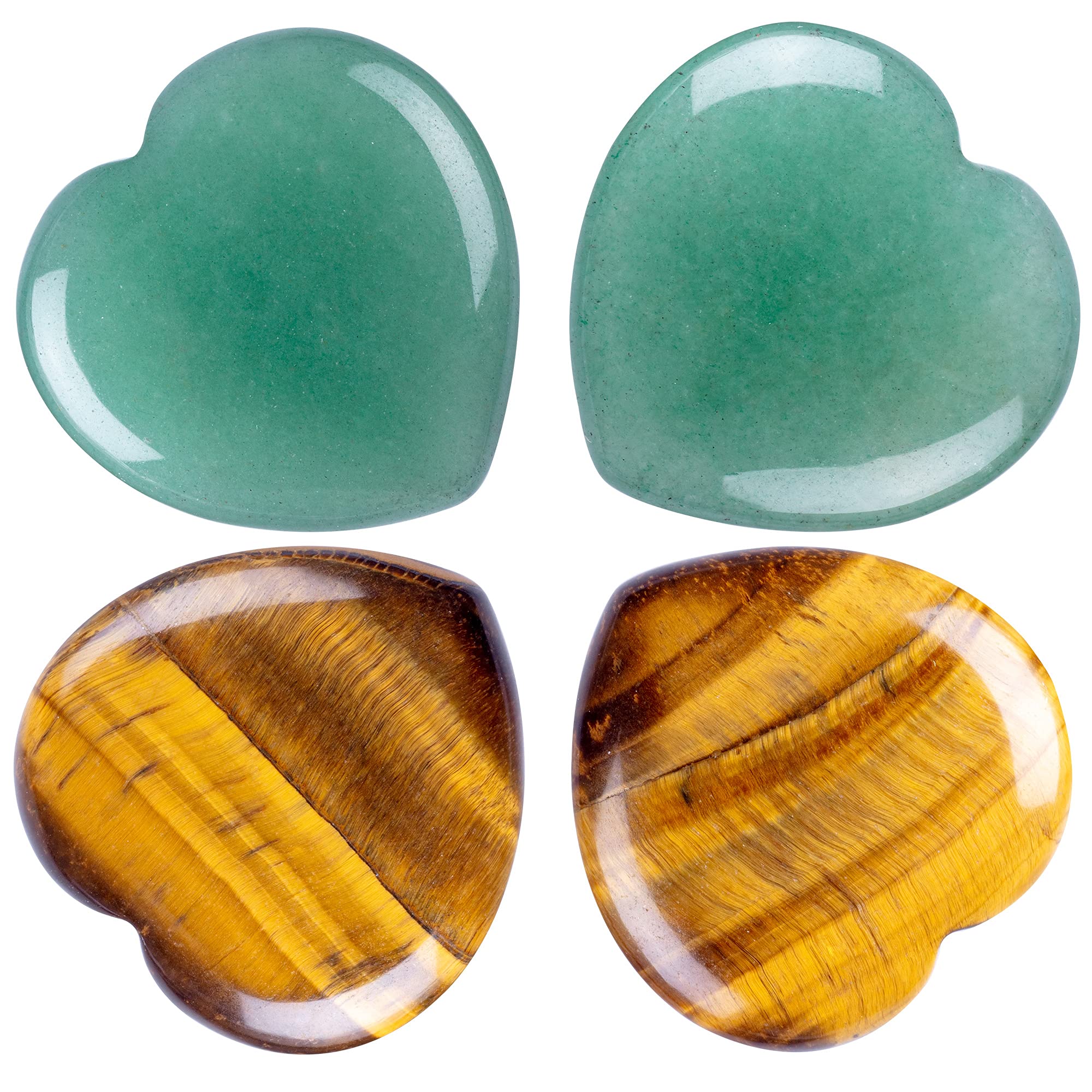 UNIHOM Natural Chakra Gold and Green Carved Polished Heart Love Gemstone Mini Puffy Pocket Stone Decorate Gift Healing Crystal Chakra Reiki Balancing Anxiety Stress Relief Therapy