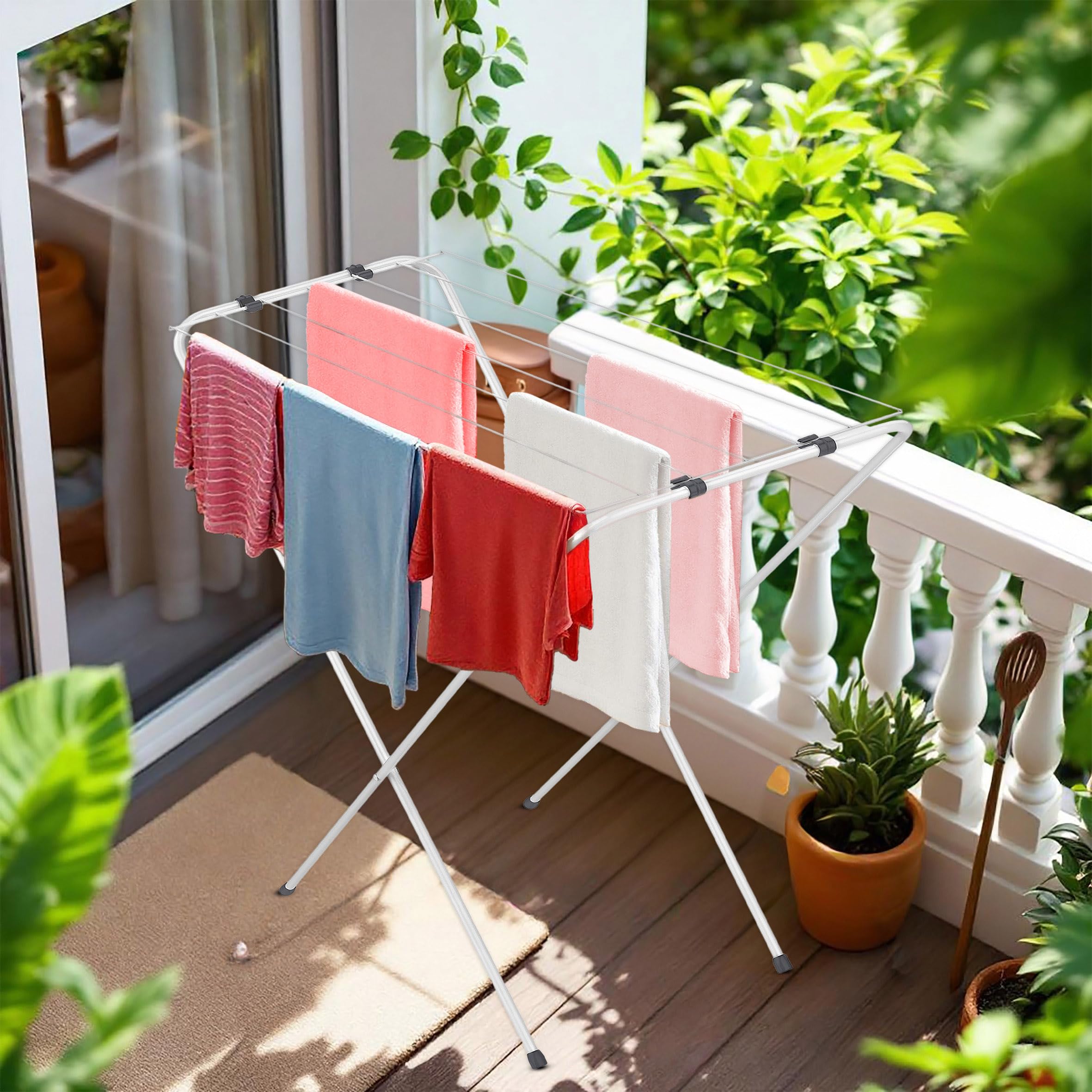 Spetebo Wäscheständer klein klappbar 6 m Trockenlänge - 88 x 83 cm - Mini Wäschetrockner für wenig Platz - Badewannen Standtrockner Solo Wäschetrockner kompakt für Balkon Innen und Außen