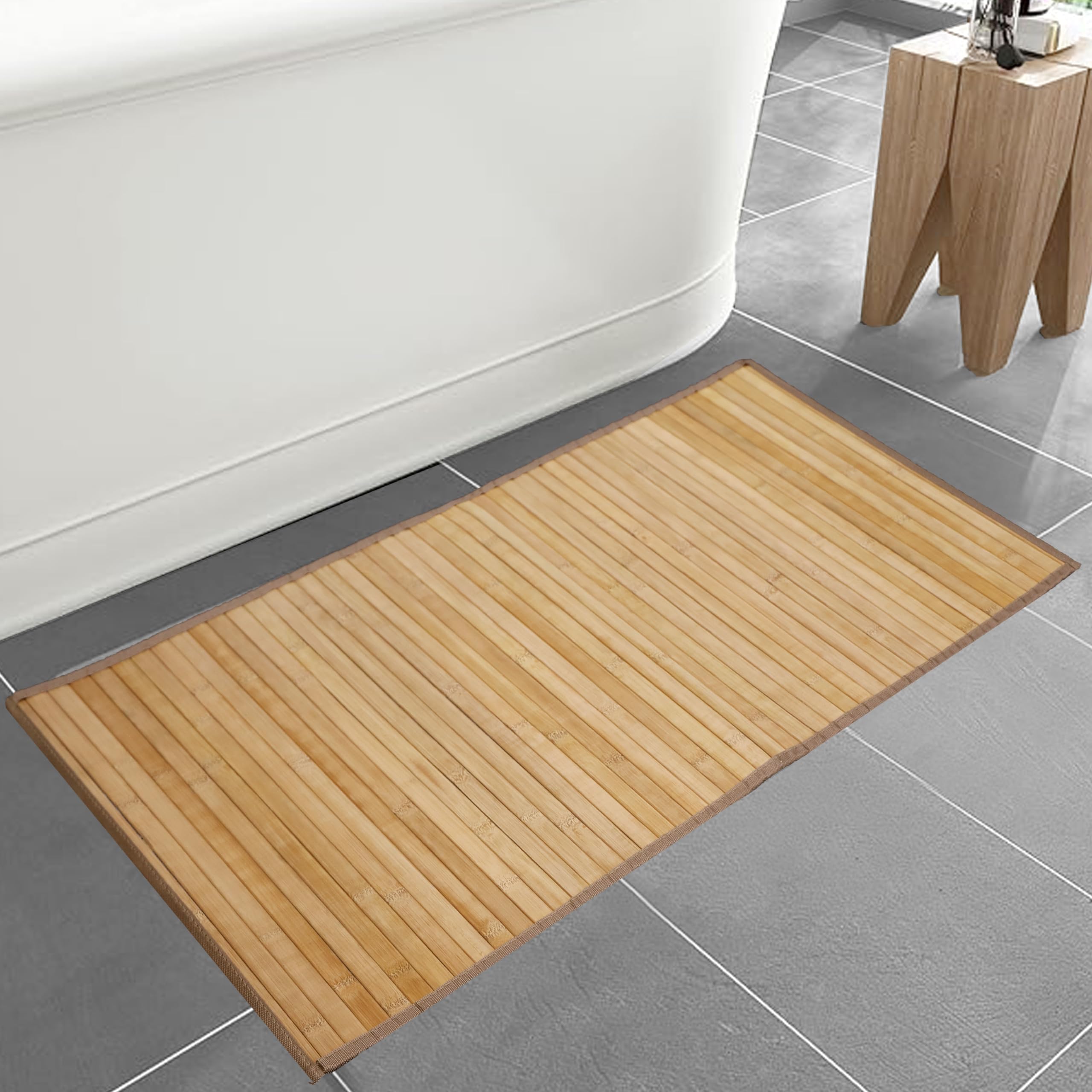 Knight Bamboo Floor Bath Mat - Water-Resistant, Antislip | Eco-Friendly, Natural Bamboo | Single or Set of Two for Bathroom & Kitchen (Single Floor Mat)