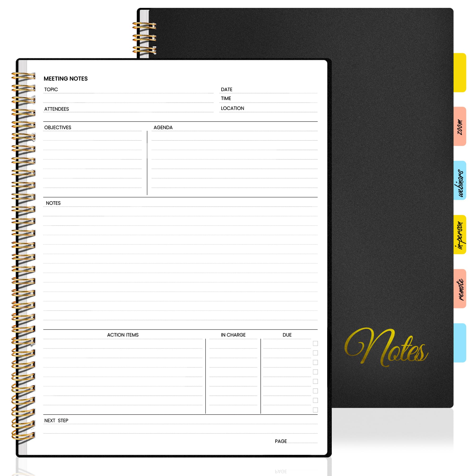 Annecy Meeting Notebook for Work 8.5"x11" - Easy Note-taking and Action Item Tracking - The Perfect Office and Business Supplies for Women & Men, Boost Meeting Organization and Productivity - Black