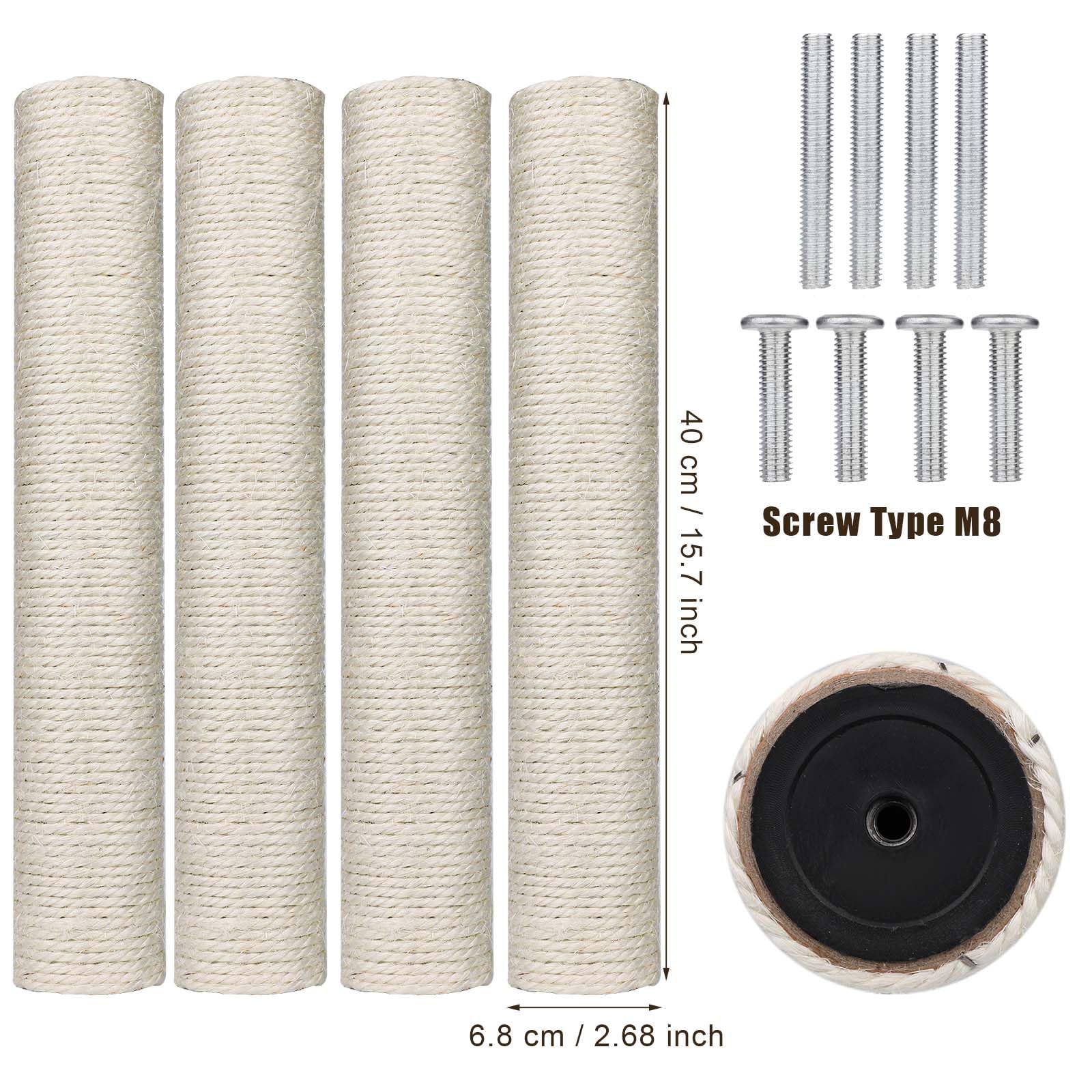 4 Pezzi Tiragraffi di Ricambio, Pezzi di Ricambio Tiragraffi per Gatti da 40 cm con Viti M8 Tiragraffi per Gatti Sisal per Gatti Torre per Albero per Gatti