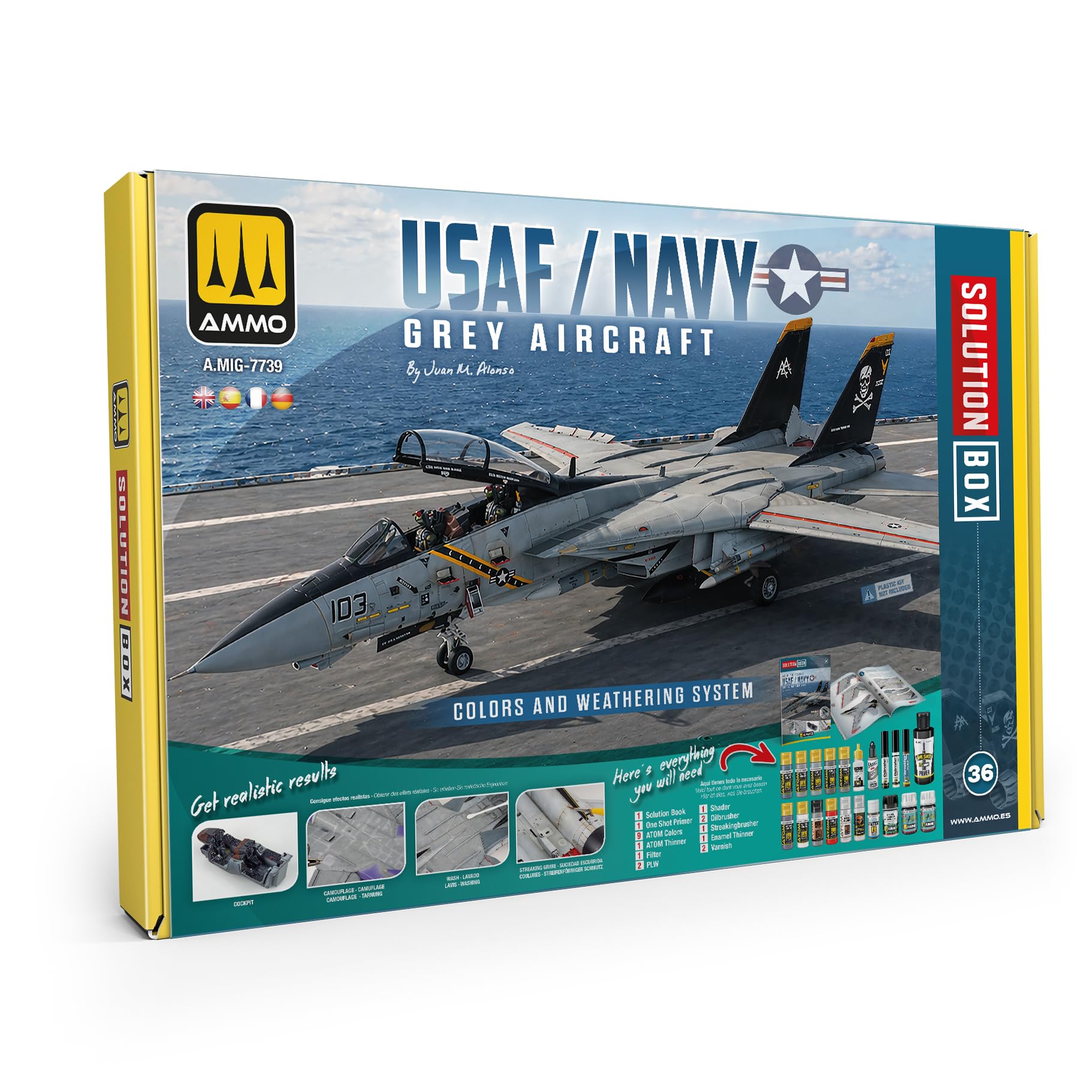 Mig Jimenez AMMO by SOLUTION BOX 36 - USAF/US NAVY szary samolot (English, Castellano, Français, Deutsch) - A.MIG-7739