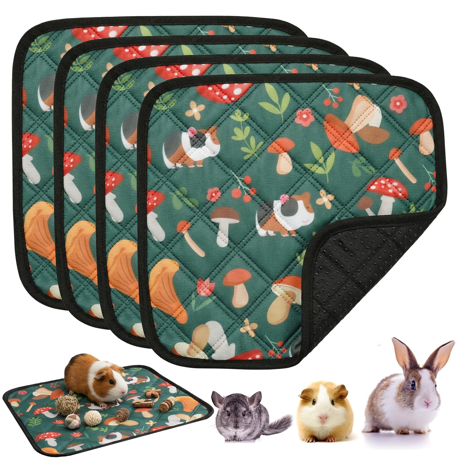 HXSYKJDM Guinea Pig Cage Liner 4 Pack – 30x30cm Super Absorbent Pee Pads, Reusable Bedding for Guinea Pigs, Rabbits, Hamsters, Small Animals, Green