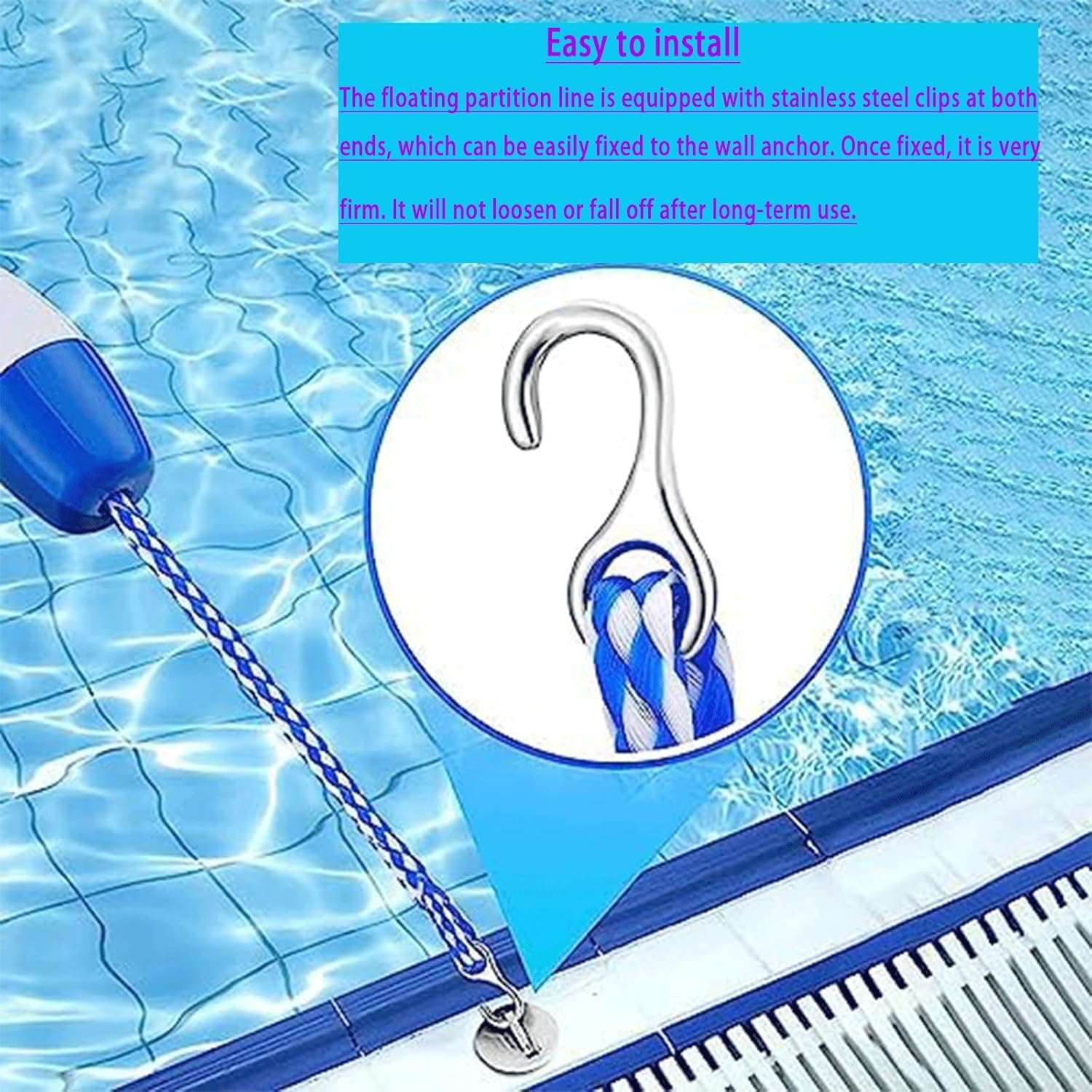 Pool Supply Pool Rope Floats To Divide Pool - Adjustable Safety Rope with Floating Buoys - Inground Swimming Shallow and Deep End Divider Barrier with Anchor Hooks 280ft