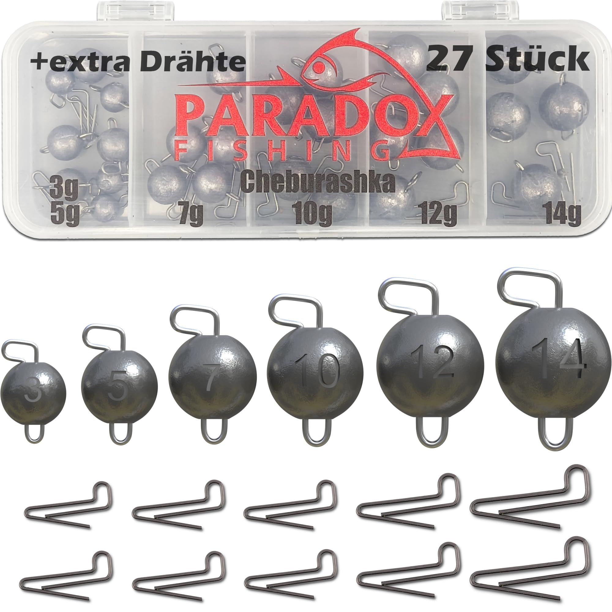 Paradox Fishing Cheburashka Loodset, 27 stuks, 3 g/5 g/7 g/10 g/12 g/14