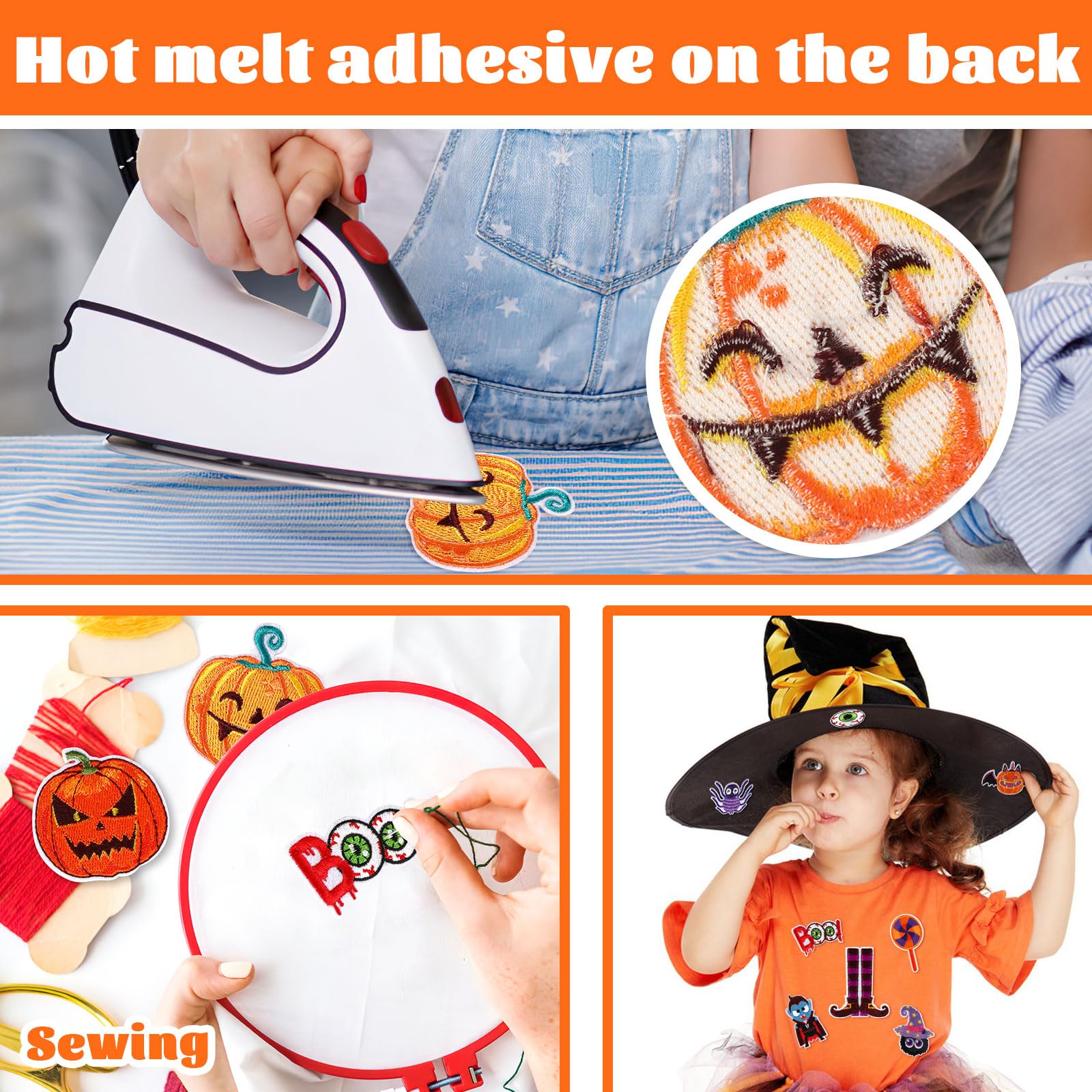 36 parches bordados de Halloween y otoño, parches de reparación de apliques bordados de Halloween, calavera, calabaza, fantasma, gato, bruja, murciélagos, manualidades, para ropa, chaqueta, jeans,