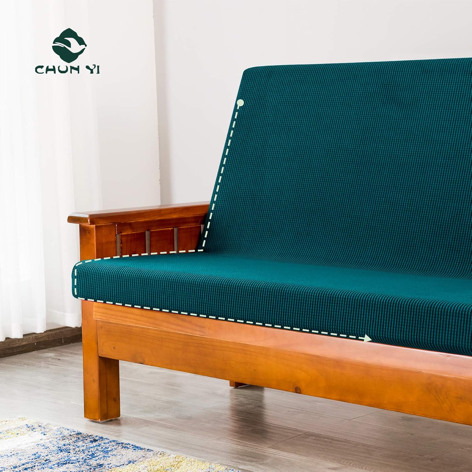CHUN YI Jacquard Futon Cover Full Size Futon Mattress Cover Stretch Foldable Sofa Bed Covers Washable Futon Slipcover Fit for 6 to 8 Inches Sofa Cover (Teal) : Home & Kitchen