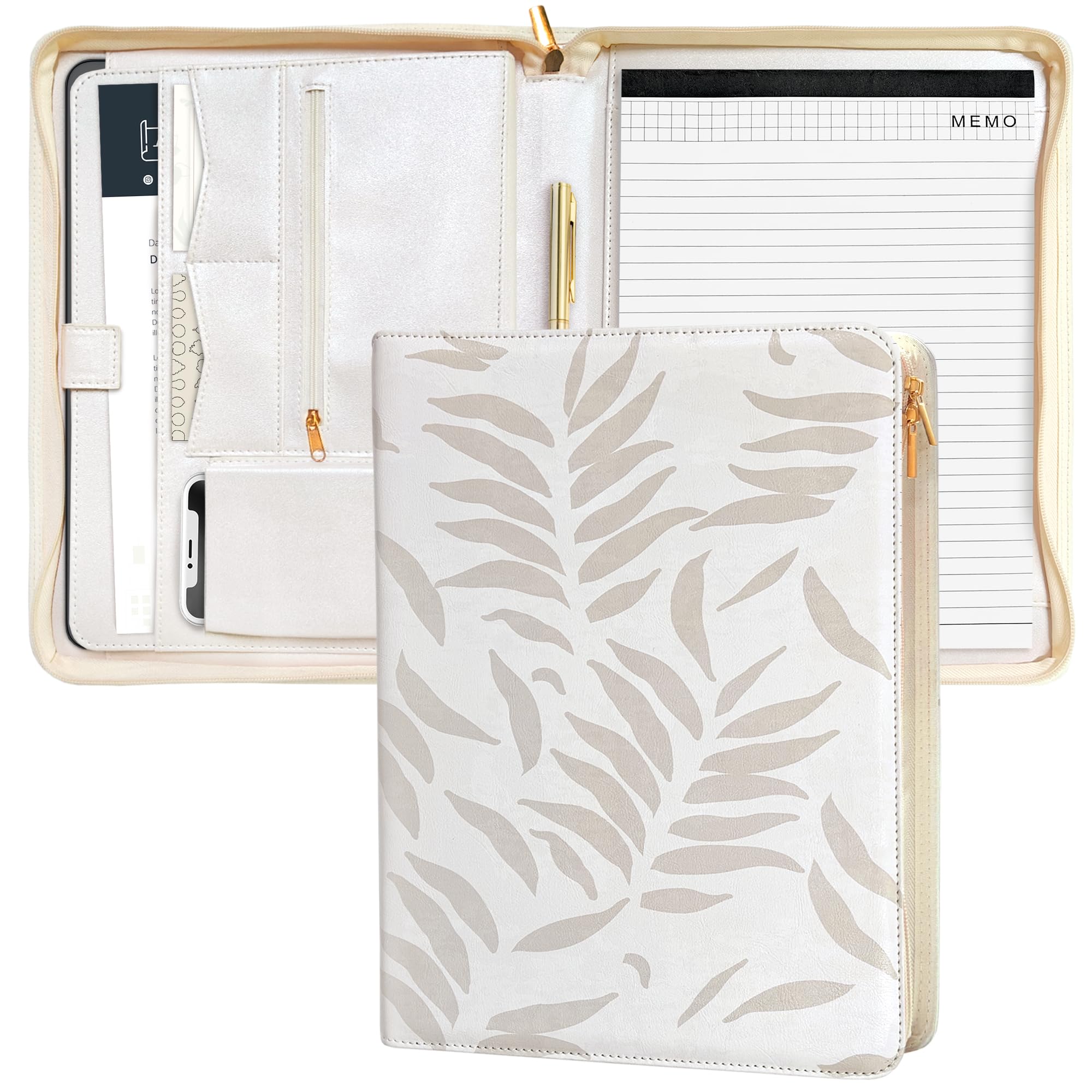 Padfolio for Women, Leather Zipper Binder, Beige Portfolio Organizer, Design Zipper Padfolio, Aesthetic Portfolio Binder, Laptop Portfolio Organizer Case, Folder Organizer, Portfolio for Ipad