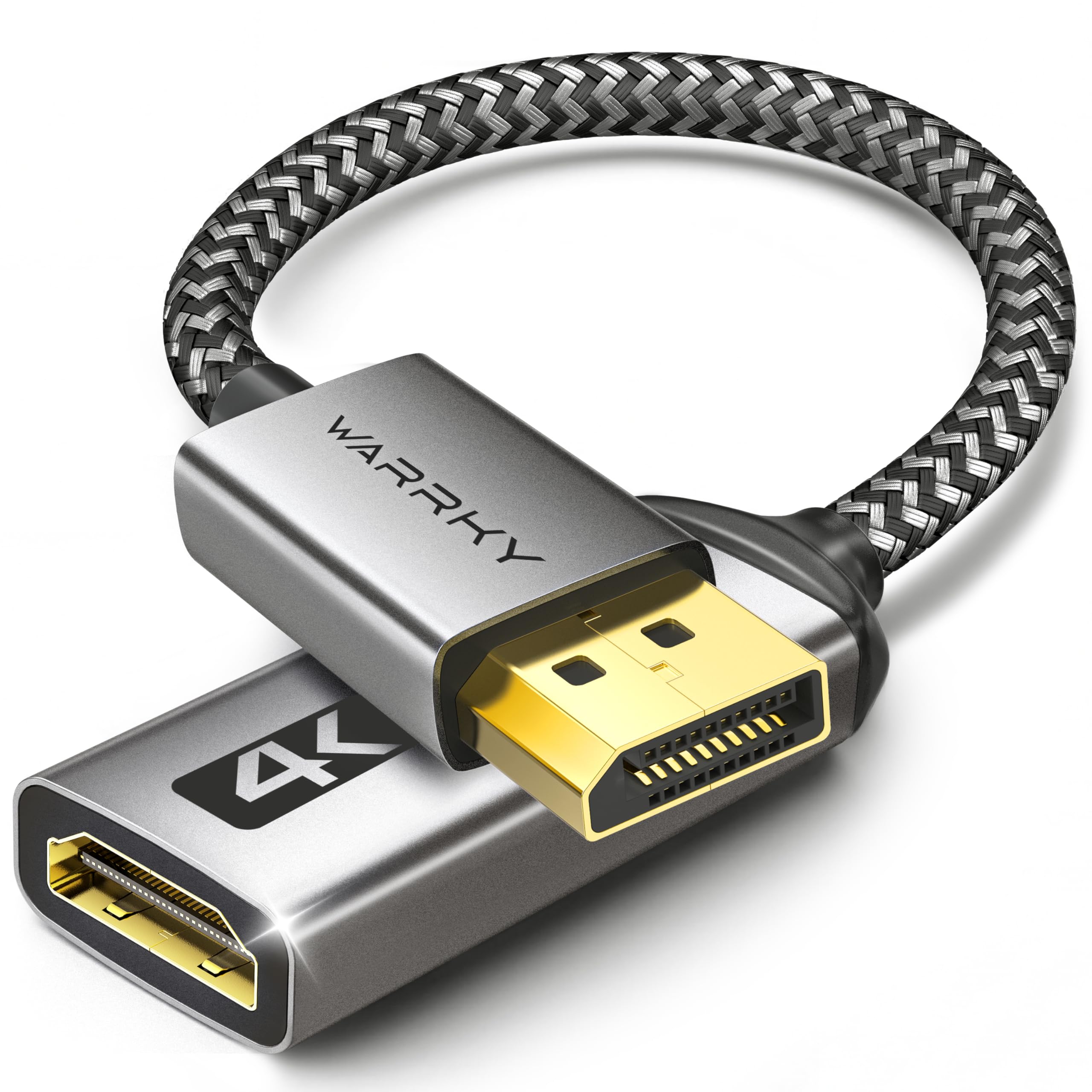 WARRKY 4K DisplayPort to HDMI Adapter, Display Port to HDMI Port, [1440P@60Hz, 1080P@120Hz] No-Latch Uni-Direction DP Computer to HDMI Monitor Converter, Compatible with Lenovo, Dell, HP, Asus, etc