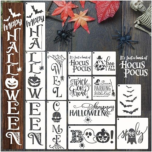 Miniatura 8 de Plantillas de Halloween para pintar en letrero de puerta de madera, reutilizable, gran plantilla navideña para manualidades, lienzo, camisas de