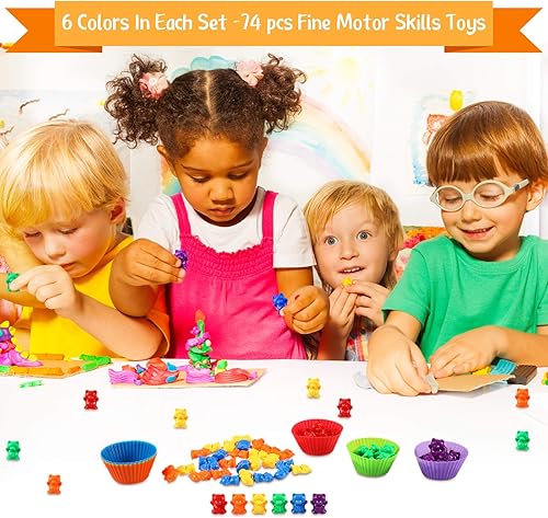 Miniatura 7 de 74 piezas de osos de clasificación de conteo, herramientas sensoriales para habilidades motoras finas, práctico juego de cucharas incluye 60 bonitos
