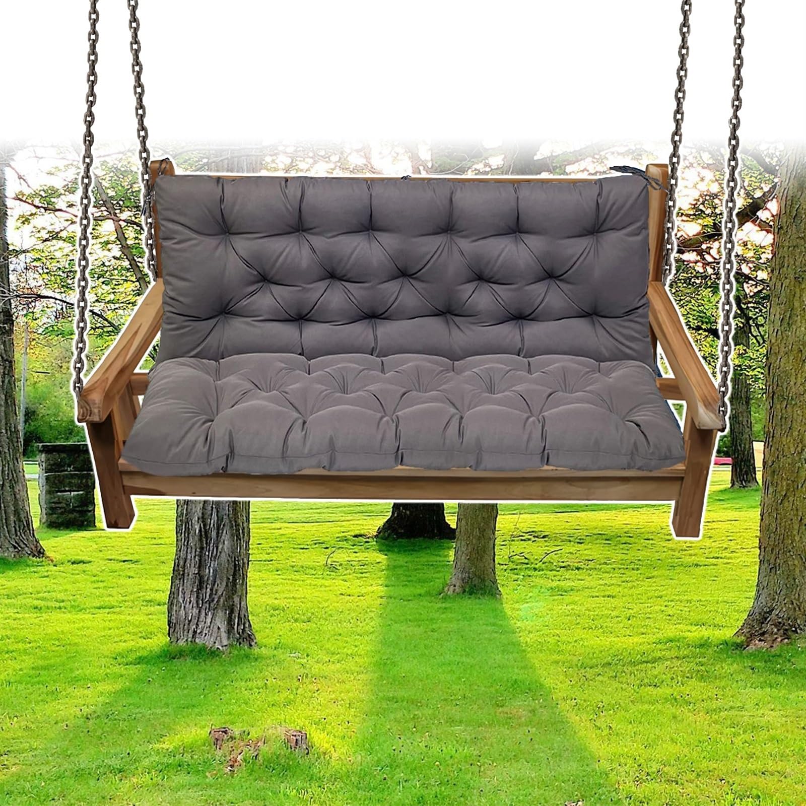 DLLDLGG Swing Replacement Seat Cushions, 2-3 Seater for 4'' Thick Garden Patio Furniture Porch Swing Cushion, with Ties for Outdoor Furnitur with Backrest
