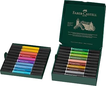 Faber-Castell 162020 - Pitt Artist Pen Dual Marker ink pen with two tips a brush tip and a metal-framed fiber tip 20 cardboard case