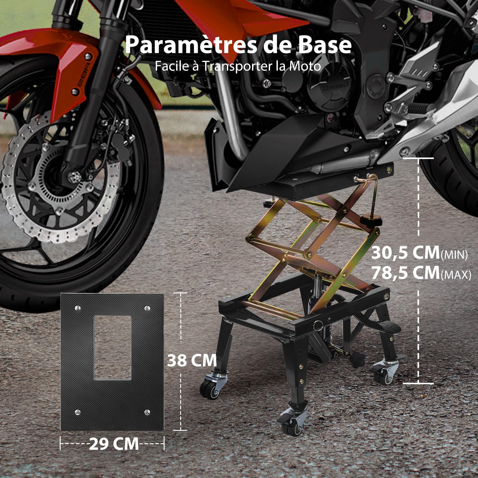 VIVOHOME Cric de Moto160kg Hauteur de Levage 34-85cm Pont Élévateur Hydraulique Plate-Forme Antidérapante Table Élévatrice pour ATV Dirtbike Noir
