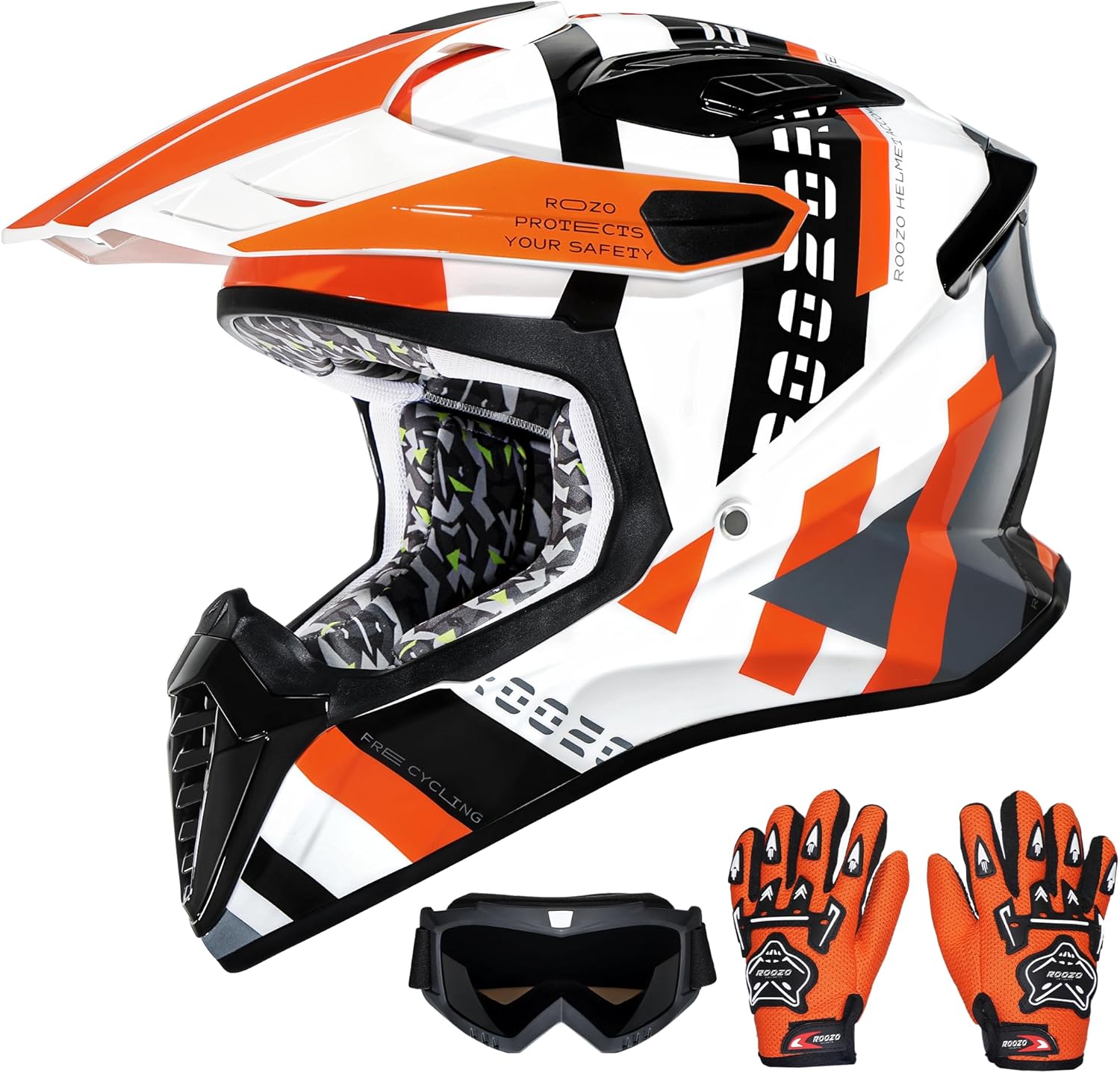 Youth Dirt Bike Helmet Kids Full Face Motorcycle Helmet for Off-Road ATV Street Riding, DOT Approved Kids Motocross Helmet with Goggles & Gloves