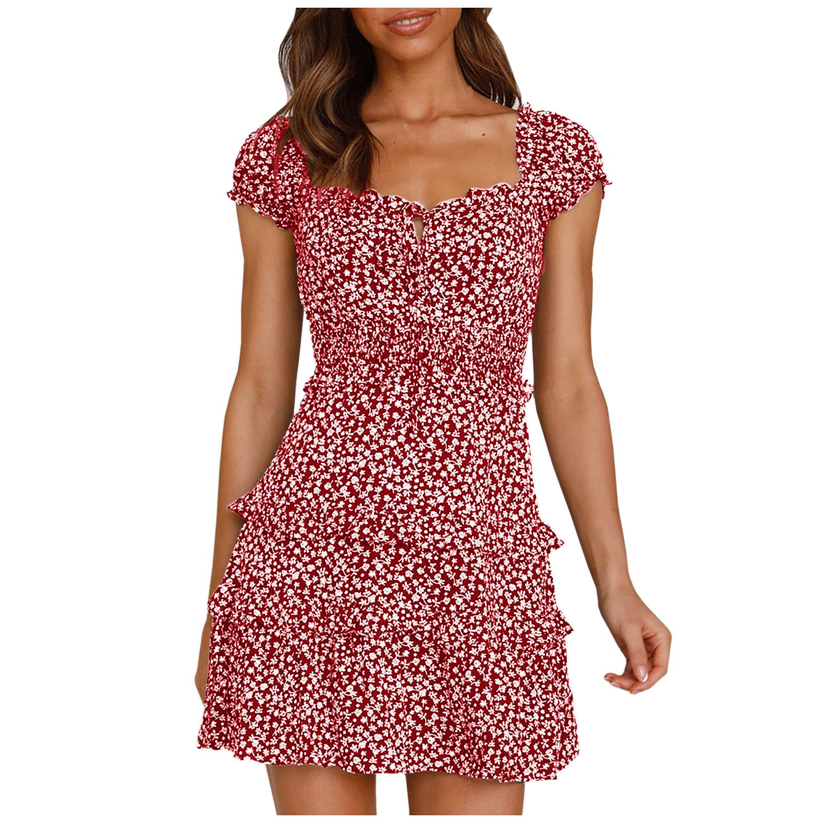 riou Vestidos Mujer Verano 2022 Corto con Volantes y Cuello en V Vintage Vestido de Playa Camisa de Vestir Suelto Oversized Señoras Vestido De Noche Blusa Tops