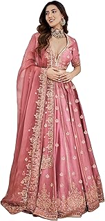 Women's Satin Embroidery Sequence Work Lehenga Choli Set with Dupatta Fo...