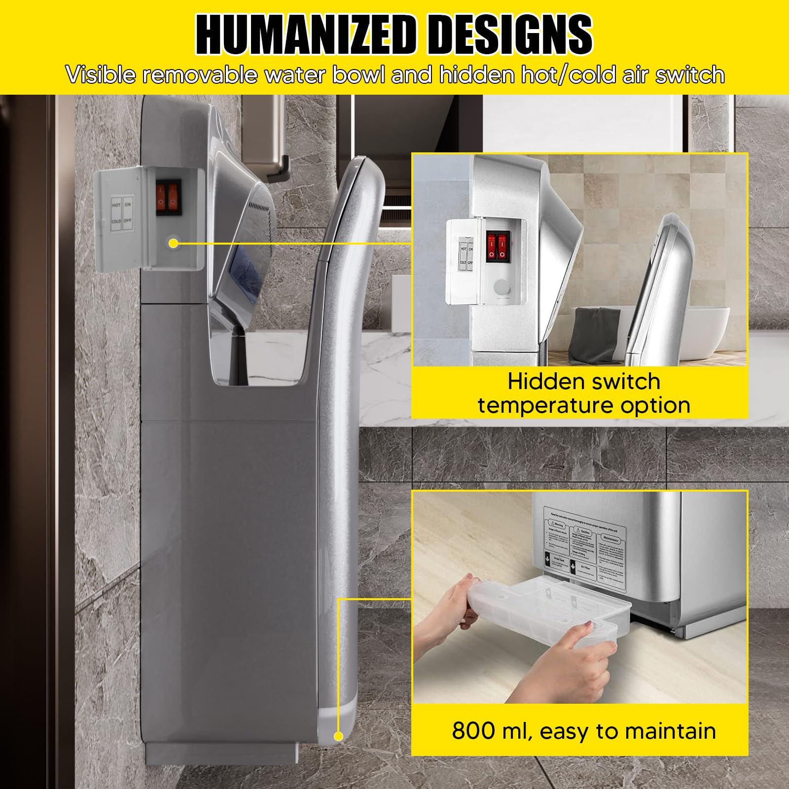 VELPAX 2000W sèche-Mains,sèche-Mains électrique Commercial,avec AEPH Filtre,10-12 Secondes pour sécher,Convient aux salles de Bains publiques, aux Cuisines et aux Bureaux