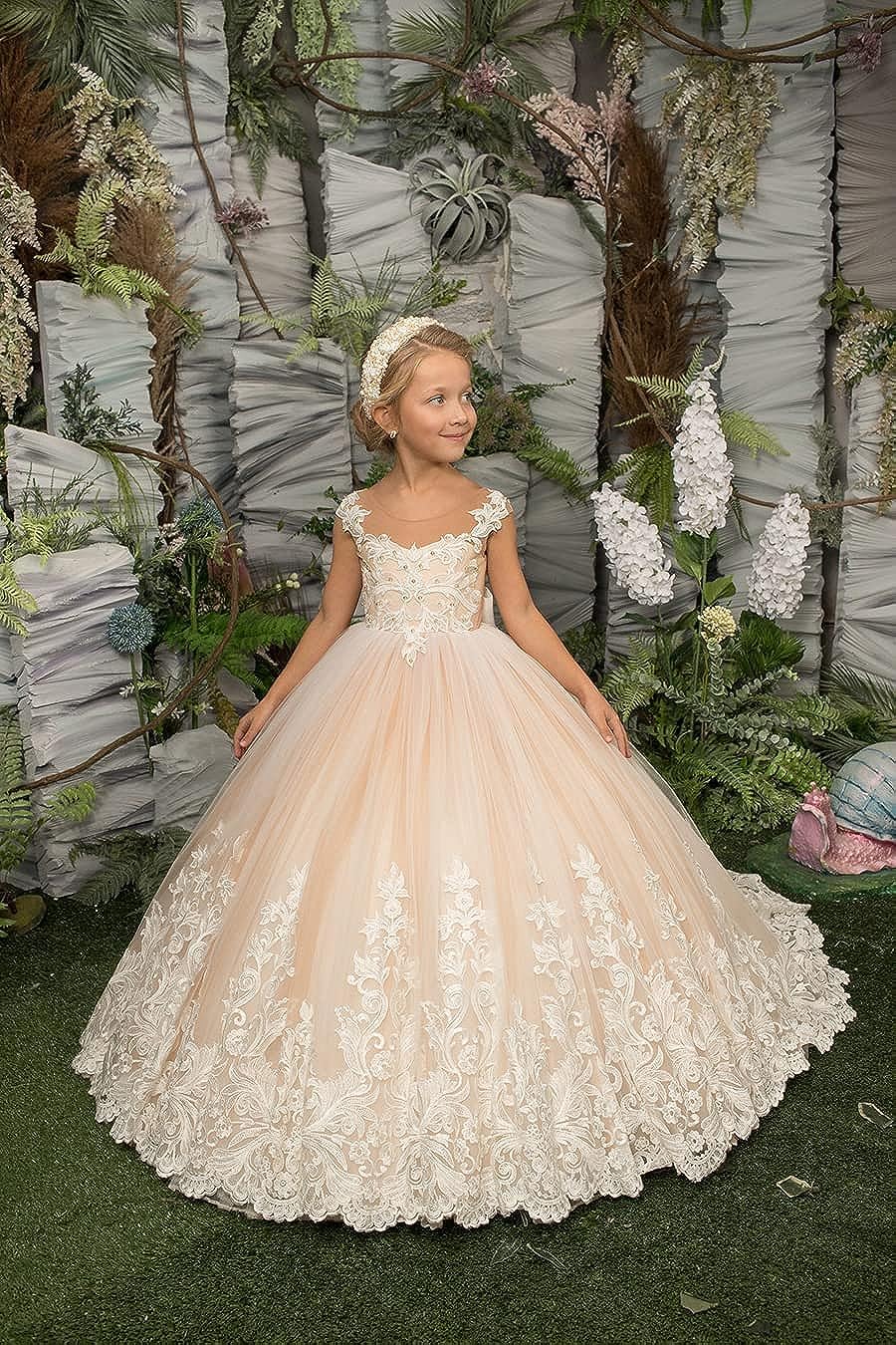 Vestidos de niña de Flores para Boda, Vestido de Fiesta de Encaje de Tul con Cuentas para Fiesta de niños, Vestido de graduación