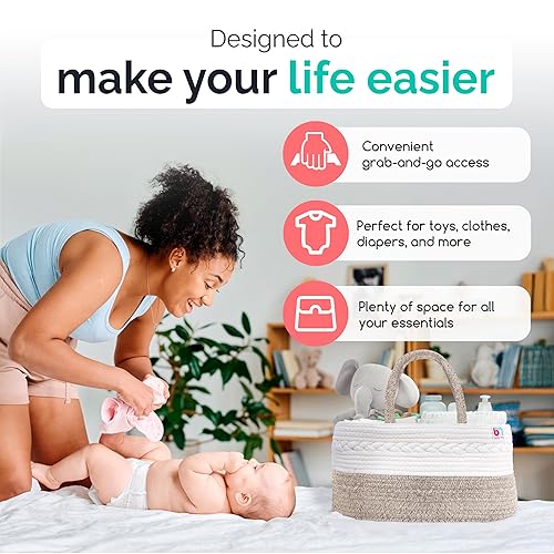 Miniatura 3 de Organizador de pañales de cuerda, almacenamiento para artículos de bebé y niños pequeños, organizador portátil de algodón para guardar fácilmente
