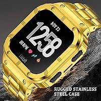 Vista 2 de Correa de reloj de acero inoxidable con funda compatible con Fitbit Versa/Fitbit Sense Bands, pulseras de metal protectoras resistentes para hombres