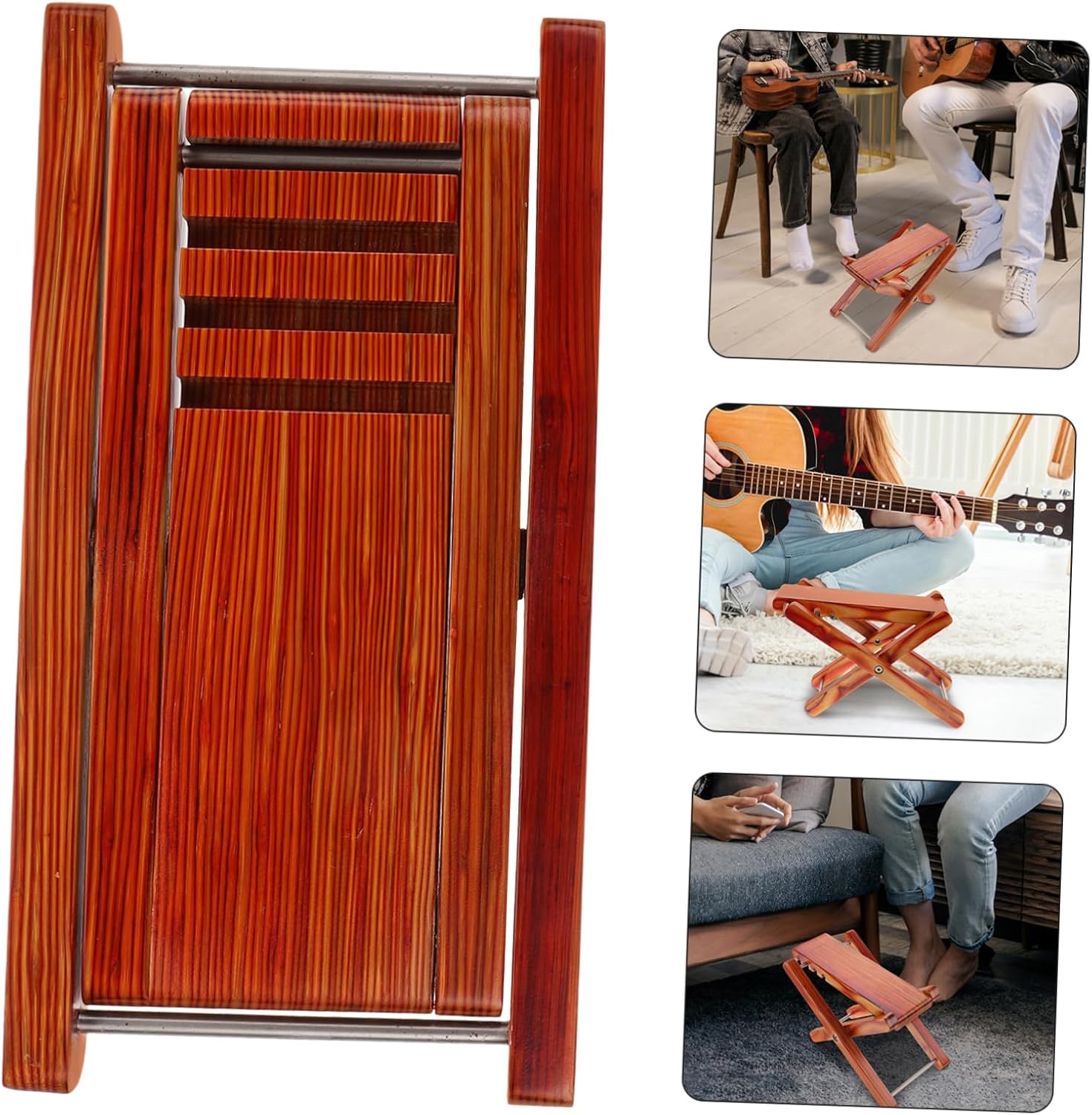 ibasenice Adjustable Bamboo Guitar Footrest Levels of Height Adjustment Non-Slip Portable Foot Stool for Classical and Acoustic Guitar Players Durable Design