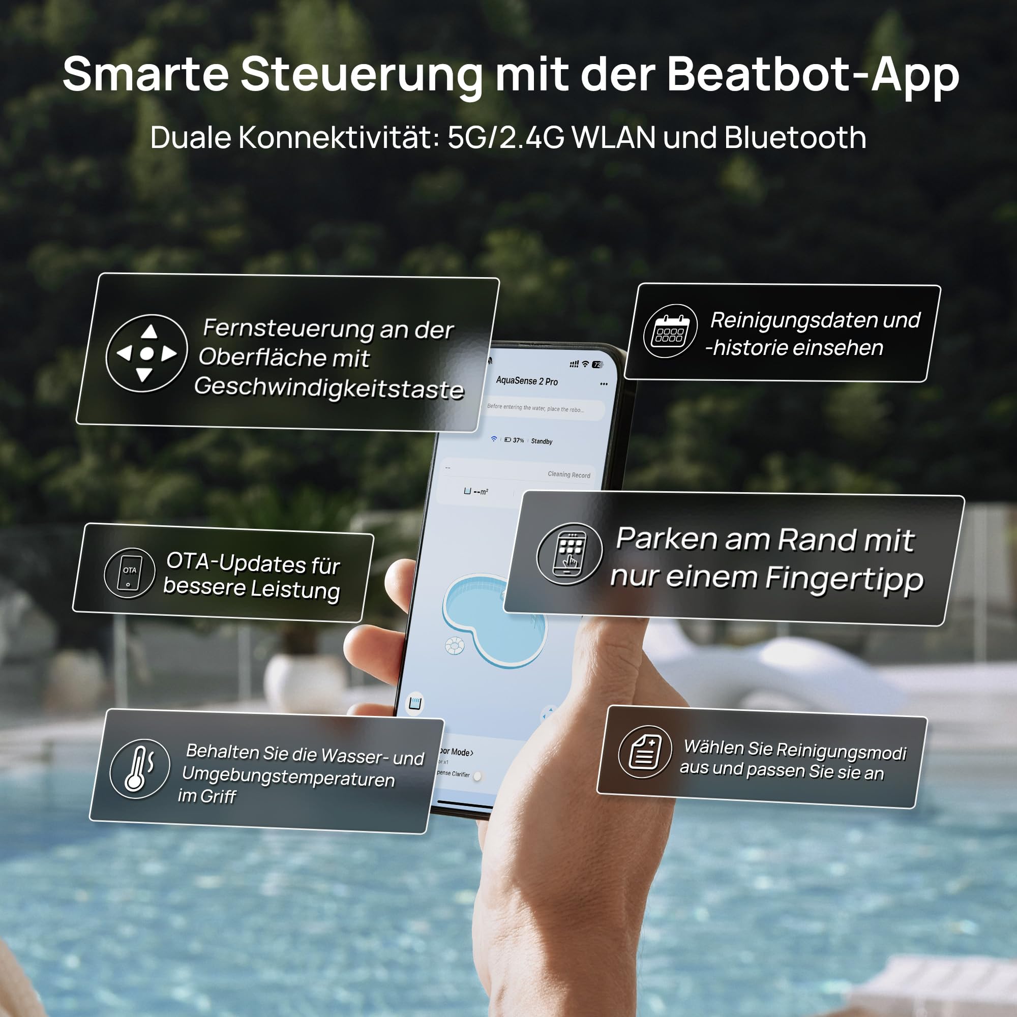 Beatbot AquaSense 2 Pro Poolroboter Set mit Klärmittel-Satz, Oberflächen | Poolsauger Design für Reinigung Boden, Wand, Oberflächen und klärt Wasser, Schwebt nach Reinigung auf Wasseroberfläche