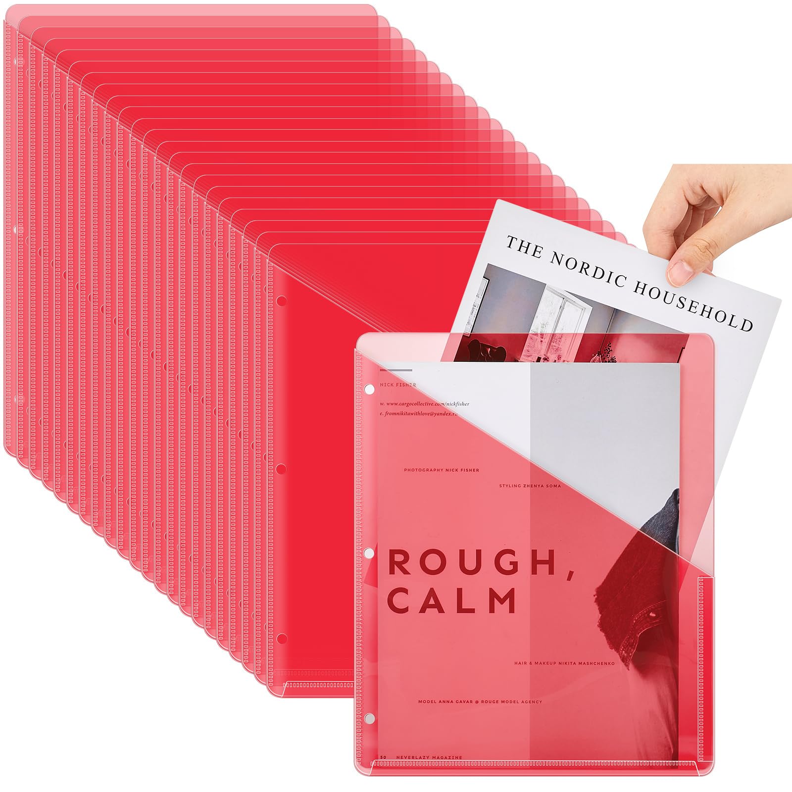 Seajan 48-Pack Clear Plastic Pocket Folders For 3-Ring Binders - 2-Pocket Slash File Jackets, Hole Punched, Great For Office & School