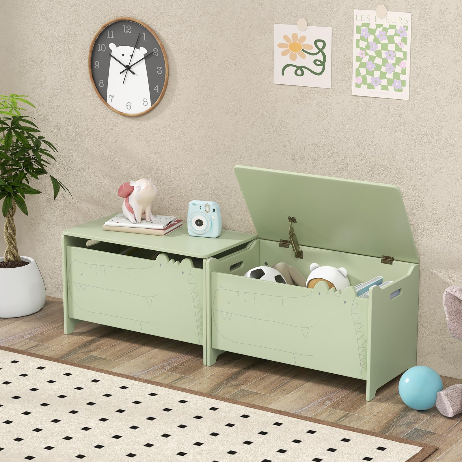 Toy Chest Kids Wooden Toy Box, 3-In Large Toy Storage Chest With