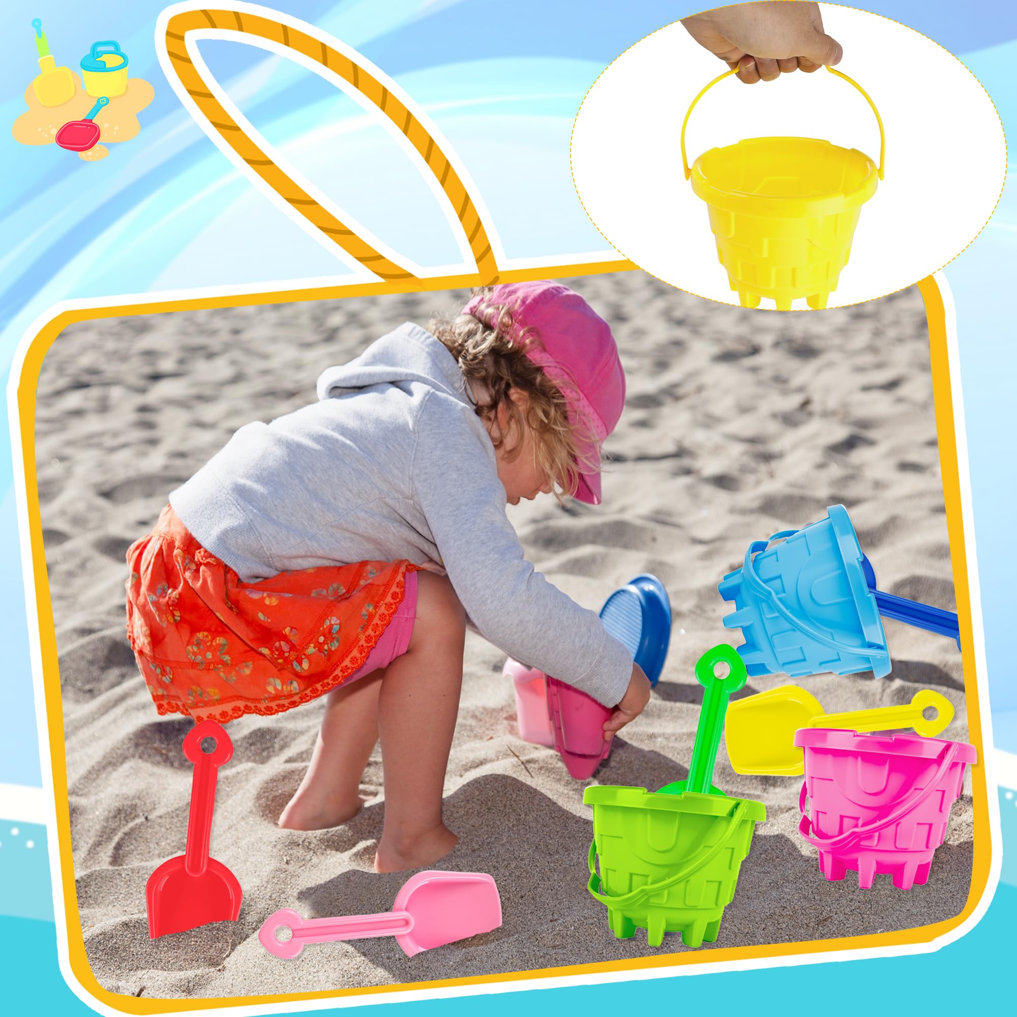 36 Stück 12,7 cm Sand-Strandeimer mit Strandschaufeln für Kinder, Kunststoff, Sandeimer, Set, Strandspielzeug für Sommer, Strand, Pool, Party, Gastgeschenk, Wasserspiel