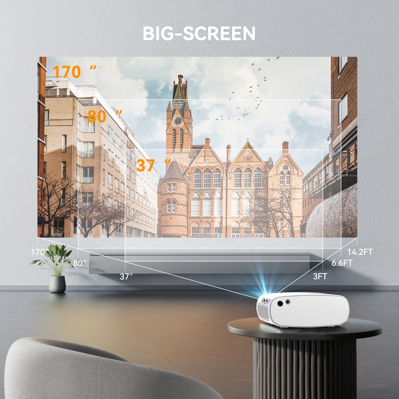 Mini proiettore con WiFi e Bluetooth – Proiettore cinematografico portatile per esterni 1080P Full HD compatibile con HDMI/telefono/tablet/laptop/TV Stick/PS4