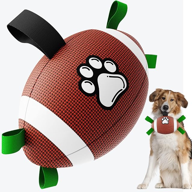 HETOO Dog Toys, Interactive Dog Football Toys with Grab Tabs,Dog Water Toy Indoor & Outdoor (Size 2-Rugby)