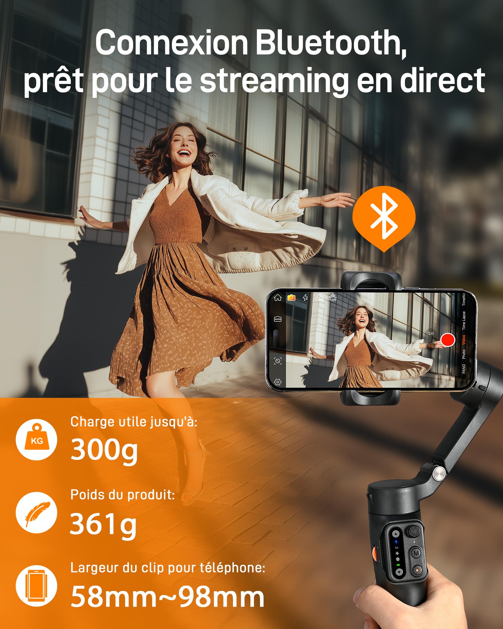hohem Stabilisateur Smartphone iSteady X3 SE, 3 Axes Stabilisateur de Cardan, Design léger et Pliable avec télécommande détachable, Batterie de 11H, Parfait pour Le Vlogging et Les Selfies