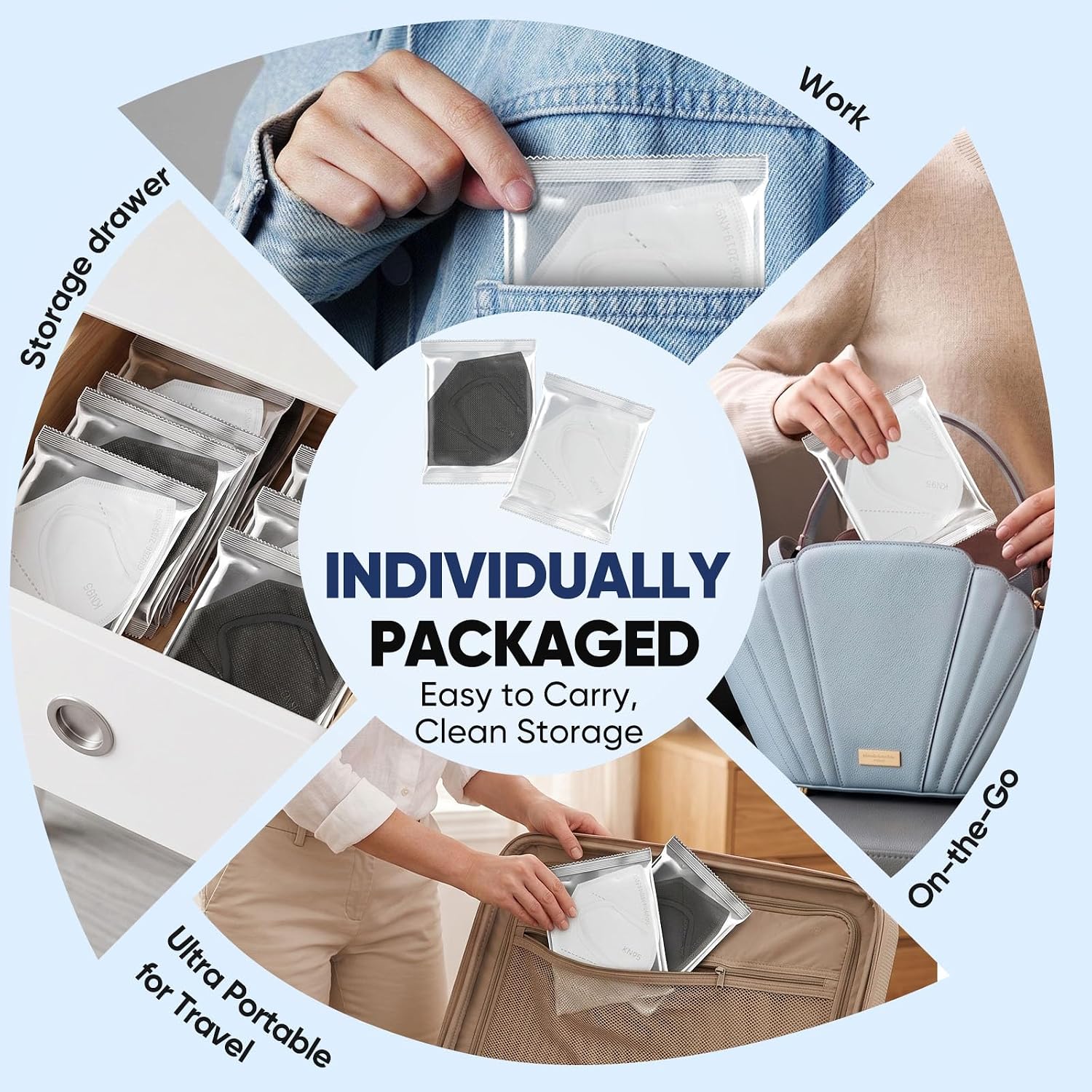 KN95 Face Masks 50 Pack Individually Wrapped 5-Layer Protection Disposable Face Mask White