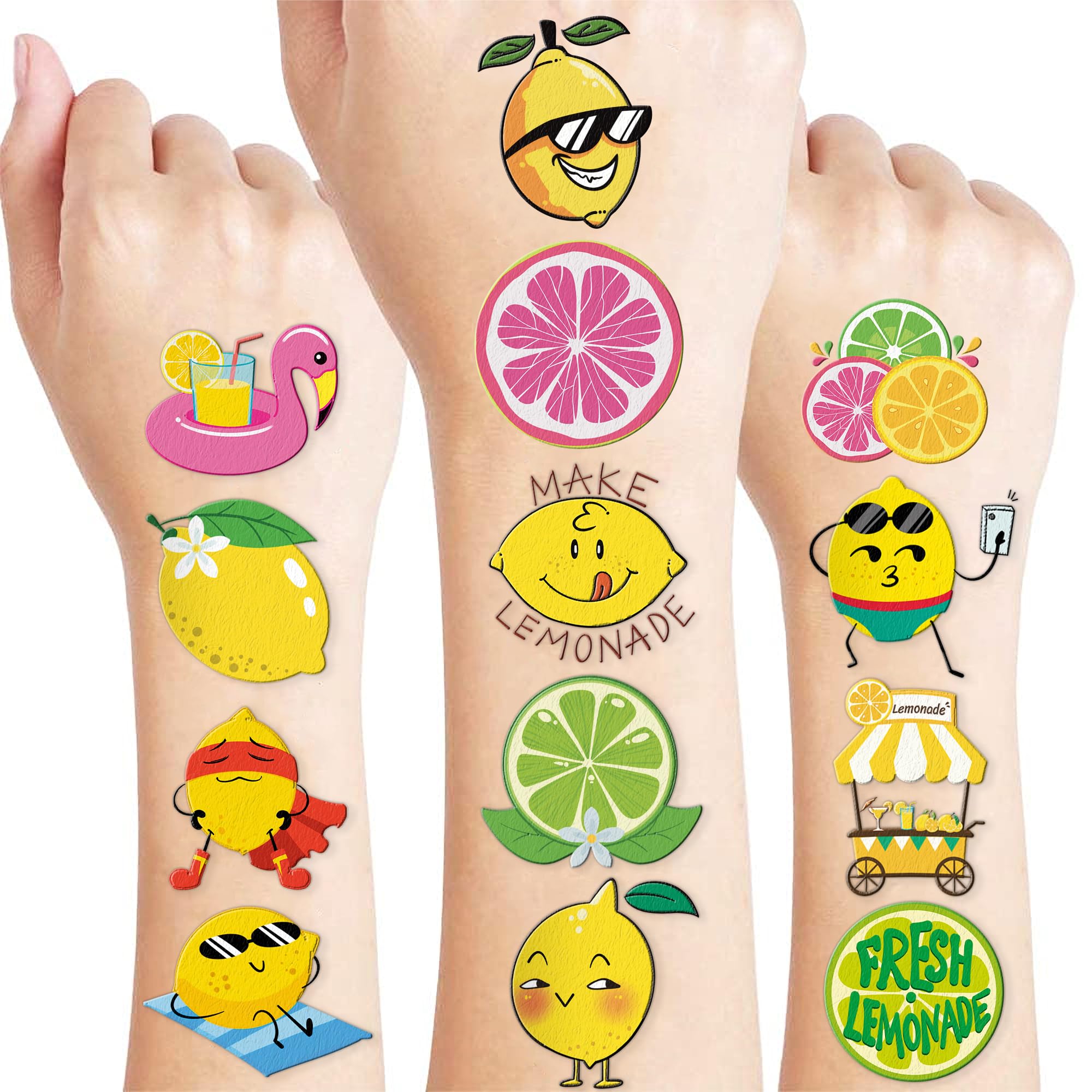 96 PCS Lemon Pre-Cut Temporary Tattoos for Kids | Super Cute Themed Birthday Party Favors, Supplies, Decorations, Funny Lemonade Lime Fake Tattoo Stickers, School Prizes & Gifts Boys & Girls & Rewards