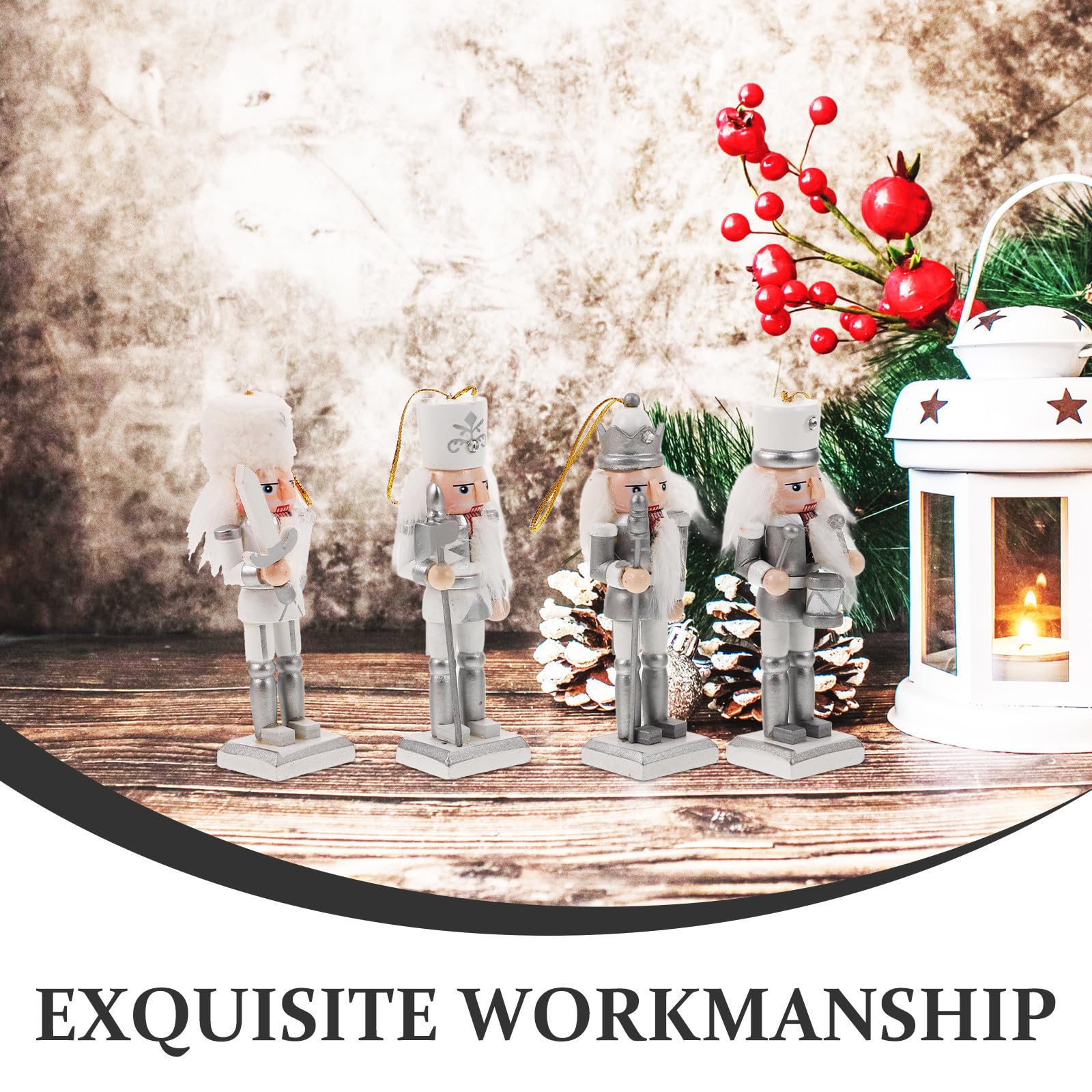 TOYANDONA 3 Piezas Cascanueces de Navidad Figuras 5 Pulgadas Resina Blanco