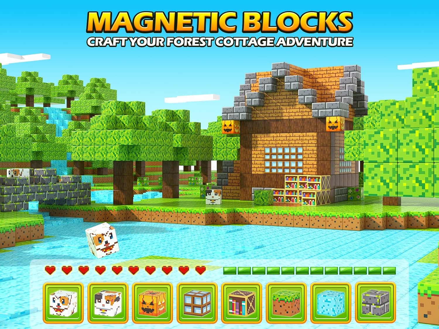 Magnetic Blocks - 100PCS Build Mine Magworld Forest Cottage Set, Kids Building Toys for Boys Girls Age 3-5 4-8 5-7, Construction Craft Sensory Toys Birthday Gifts for 3+ Years Old