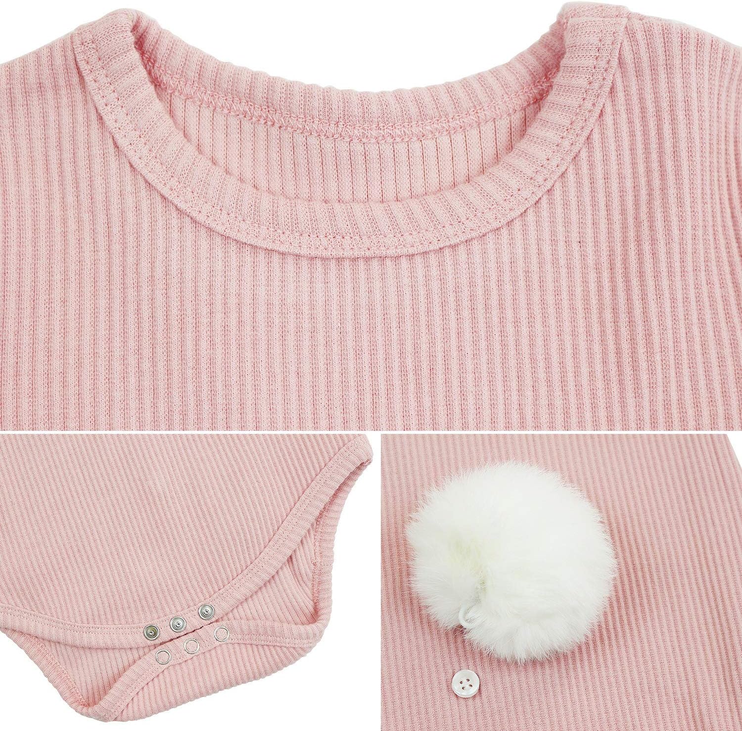 AGQT Baby Girls Easter Bunny Outfit Set Halloween Costume Rabbit Ear 3PCS Long Sleeve Animal Romper With Socks And Bunny Hat Pink Size 6-12 Months - Image 7