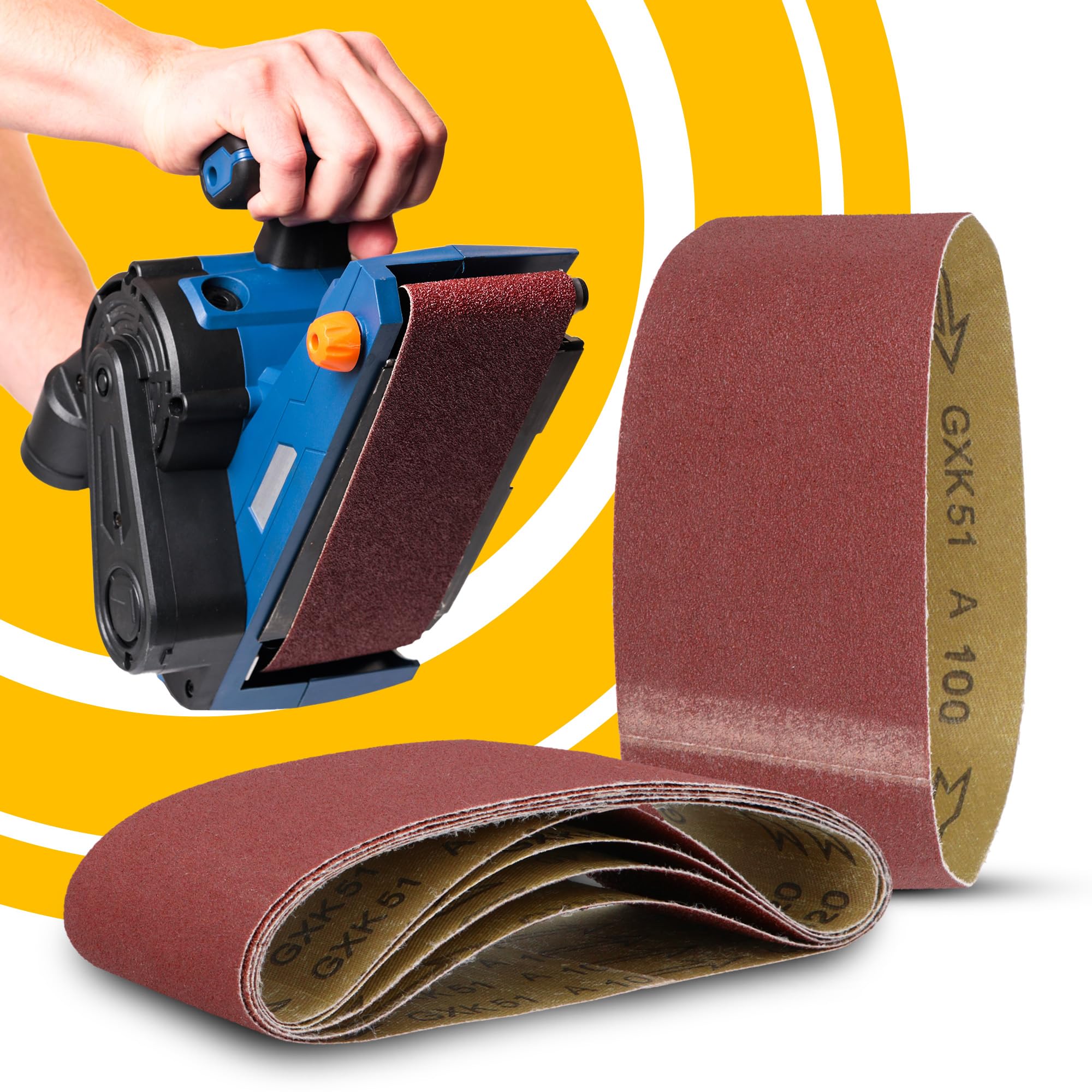 100x Banda Lijadora 75x533 mm P100 Lijadora Máquina Cinta Tela Desbaste Afilado Desbarbado Eliminación Óxido Madera Metal Plástico Resistente Duradero Agarre Firme