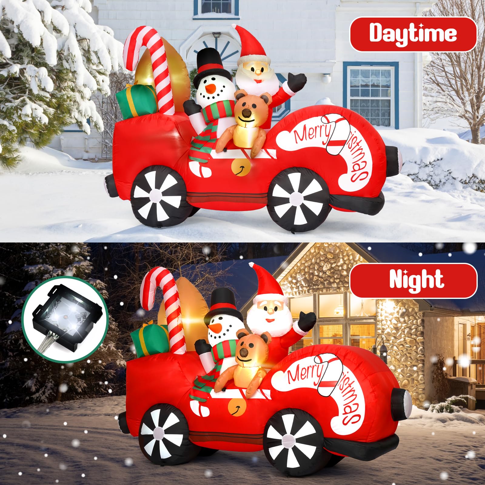 Décoration de Noël gonflable d'extérieur de 2,1 m, Père Noël gonflable avec bonhomme de neige et ours, décorations de cour gonflables avec LED intégrée pour décoration de vacances, pelouse, cour