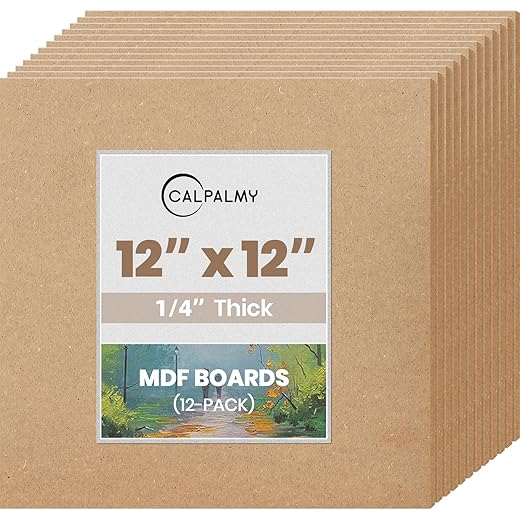 CALPALMY 12-Pack MDF Board 1/4 Inch Thick 12" x 12" Unfinished Wood Panels, 6mm Thick Medium Density Fiberboard Wood Boards for Crafts, Painting, Carpentry, Engraving, Interior Design, and More