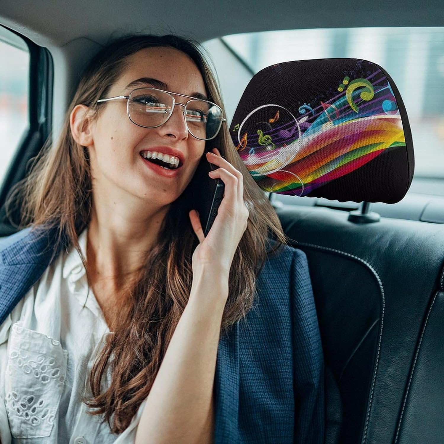 Colorful Music Car Headrest Cover Stretch Breathable Car Head Rest Protector Universal Soft Head Rest Dust Cover Reusable Flexible Headrest Protector 11" X 10.6" image 5