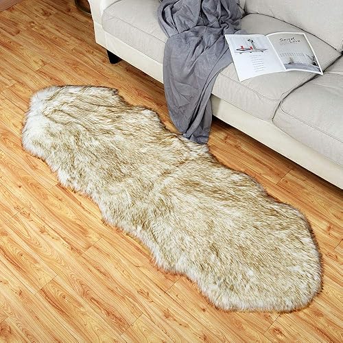 Miniatura 2 de Carvapet - Alfombra de piel de oveja sintética de lujo para funda para sofá, silla, alfombra pequeña para dormitorio, 2 x 6 pies, color blanco con