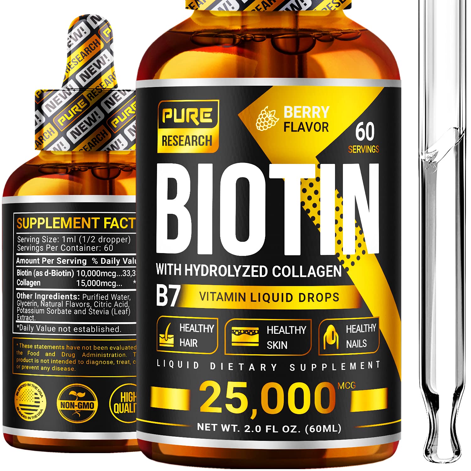Biotin & Collagen 50,000mcg Hair Growth Liquid Drops, Supports Strong
