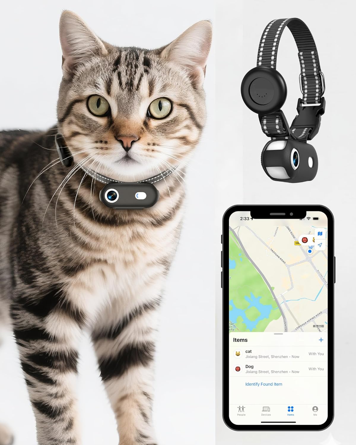 Cat & Dog Camera Collar with Phone APP, 1080P HD Video Recording Pet Camera Collar – Lightweight Pet POV Cam for Curious Cats & Adventurous Pups (XS-with Tracker)