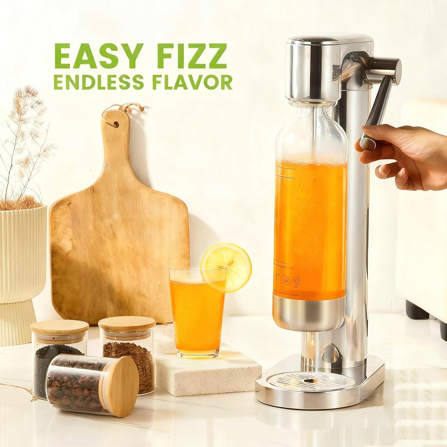 Soda Maker Sparkling Water Maker, Manual Stainless Steel Carbonation Machine for Home, Compatible with 60L Threaded CO₂ Cylinders (Not Included), Water Carbonator with BPA free PET Bottle - Image 2