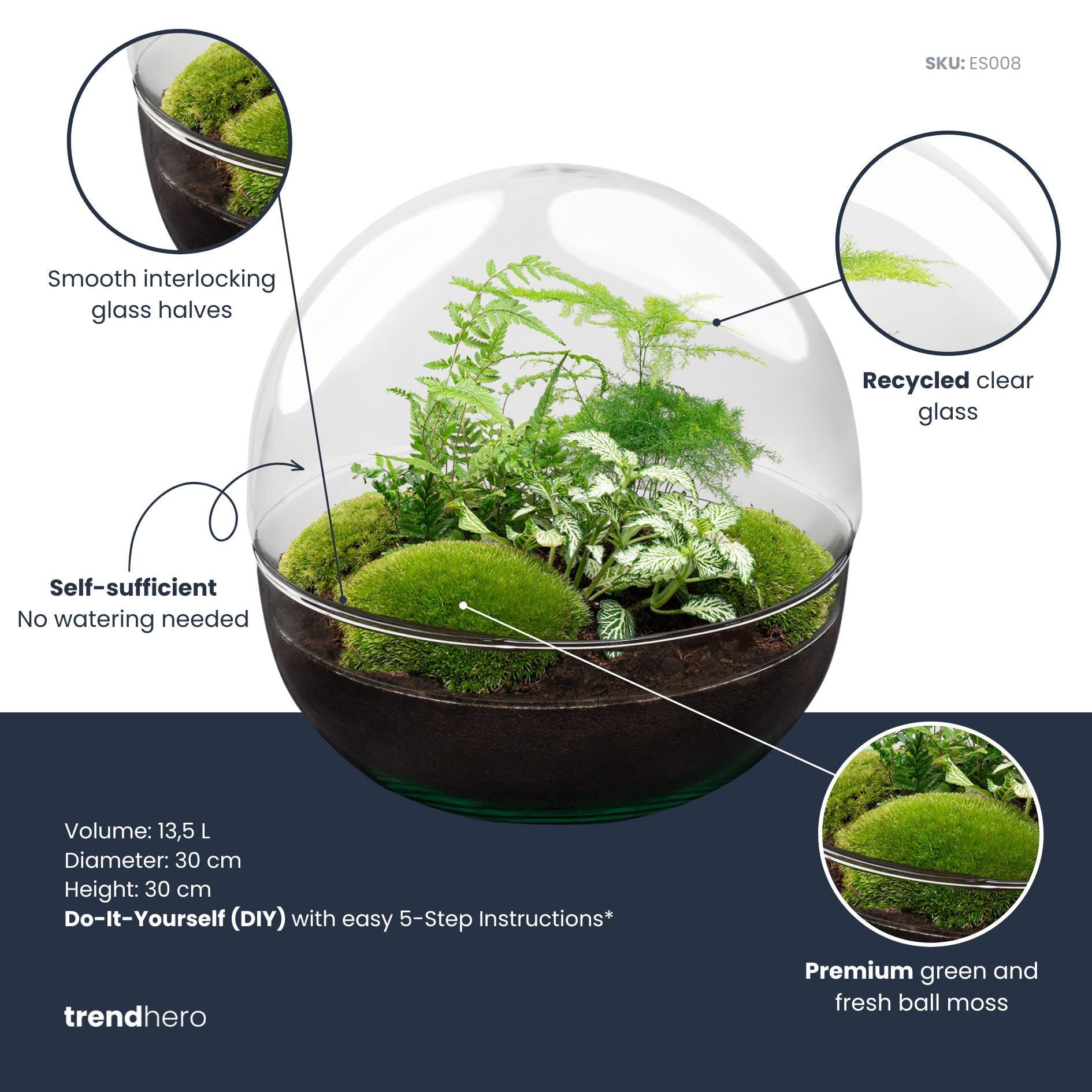 DIY Pflanzen-Terrarium Glas, Flaschengarten Set, Dome XL Ø 28 cm