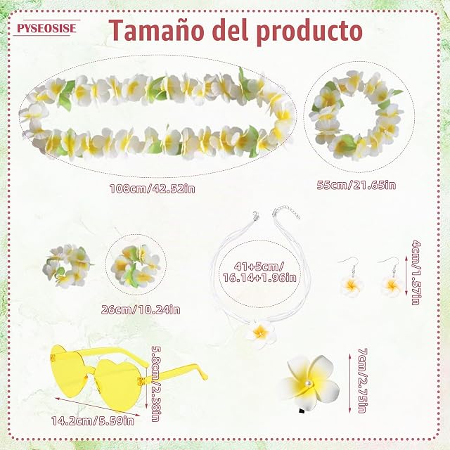Foto 3 de 7 de PYSEOSISE Collar Hawaiano de Flores, 14 Piezas Accesorios Hawaianos para Mujer