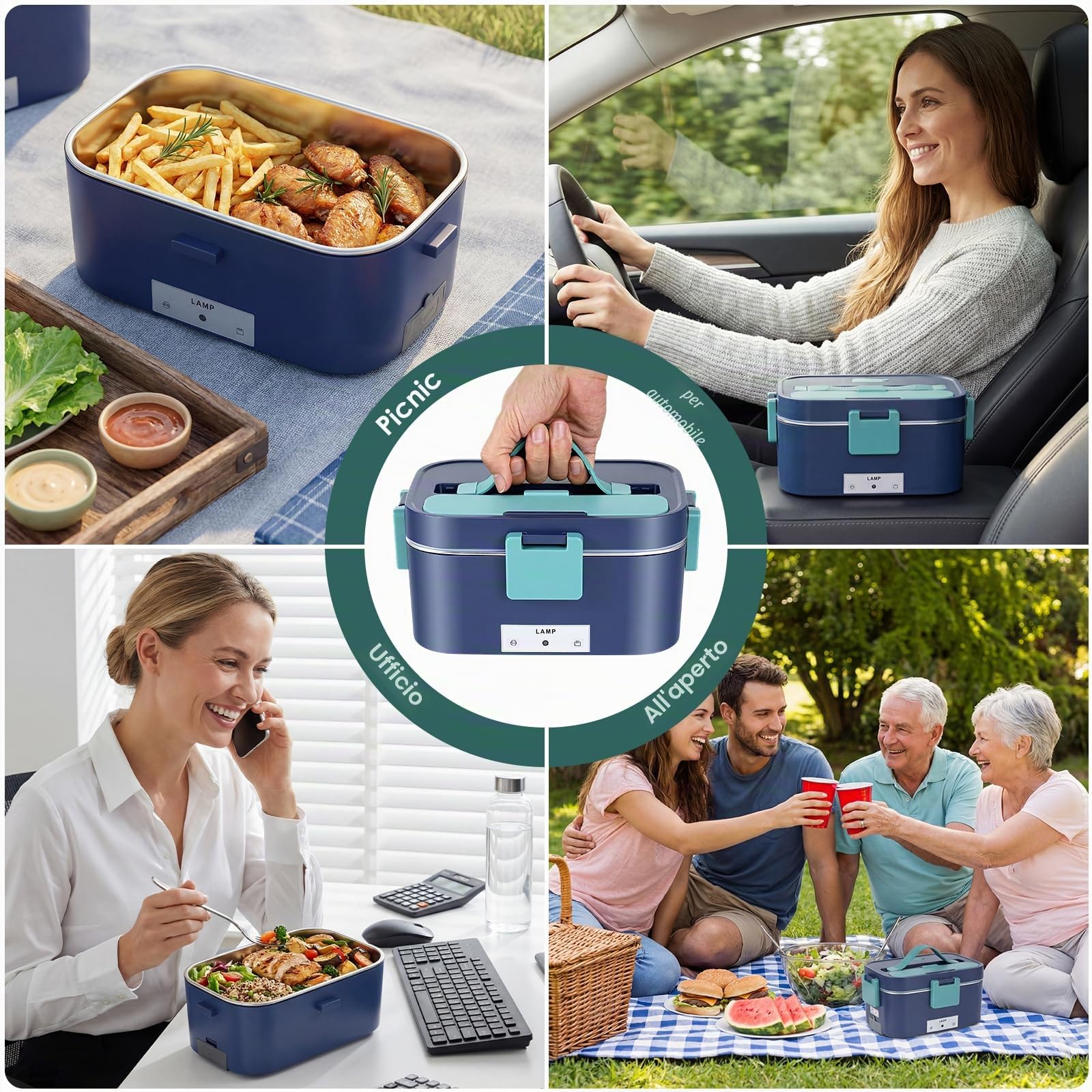 3-in-1 Fast Heating Lunch Boxes, 1,8 L Grande capacità Riscaldato Lunch Box 100W Elettrico 12V/24V/220V Lunch Box, Acciaio inossidabile Riscaldato Lunch Boxes per Auto Camion Ufficio
