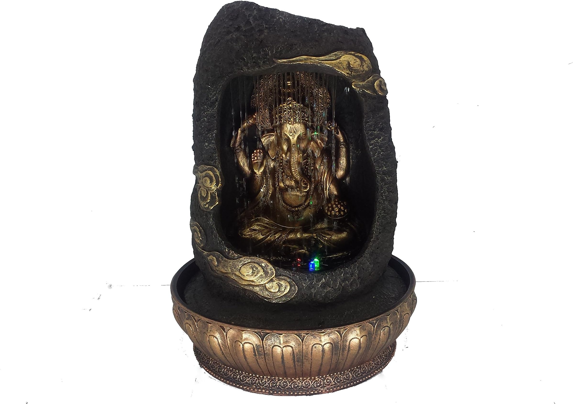 SilverdaleSurprises Zen Ganesh Indoor Water Fountain Tabletop With Lighting Electrical Pump 23 x 23 x 30cm